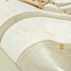 Versace Gold/White Monogram Fabric And Leather V Satchel For Women -Versace Official Website luxury women versace used handbags p668197 013