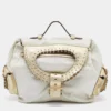 Versace Metallic Light Beige/Gold Technical Fabric And Leather Satchel For Women