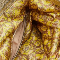 Versace Metallic Light Beige/Gold Technical Fabric And Leather Satchel For Women -Versace Official Website luxury women versace used handbags p669667 010