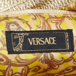 Versace Metallic Light Beige/Gold Technical Fabric And Leather Satchel For Women -Versace Official Website luxury women versace used handbags p669667 011
