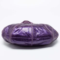 Versace Purple Snakeskin And Leather Crystal Embellished Flap Hobo For Women -Versace Official Website luxury women versace used handbags p670639 007