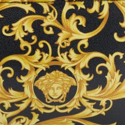 Versace Black/Yellow Barocco Medusa Print Leather Chain Shoulder Bag For Women -Versace Official Website luxury women versace used handbags p672121 007