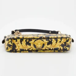 Versace Black/Yellow Barocco Medusa Print Leather Chain Shoulder Bag For Women -Versace Official Website luxury women versace used handbags p672121 009