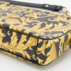 Versace Black/Yellow Barocco Medusa Print Leather Chain Shoulder Bag For Women -Versace Official Website luxury women versace used handbags p672121 011