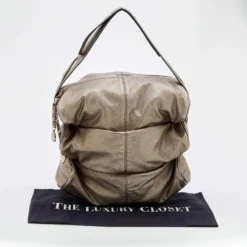 Versace Metallic Grey Leather Hobo For Women -Versace Official Website luxury women versace used handbags p672155 001