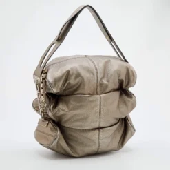 Versace Metallic Grey Leather Hobo For Women -Versace Official Website luxury women versace used handbags p672155 004