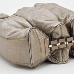 Versace Metallic Grey Leather Hobo For Women -Versace Official Website luxury women versace used handbags p672155 010