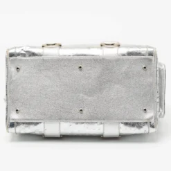 Versace Metallic Silver Ostrich Embossed Leather Snap Out Of It Satchel For Women -Versace Official Website luxury women versace used handbags p676843 003