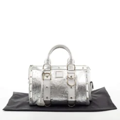 Versace Metallic Silver Ostrich Embossed Leather Snap Out Of It Satchel For Women -Versace Official Website luxury women versace used handbags p676843 007