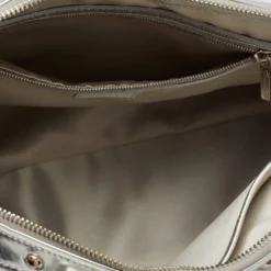 Versace Metallic Silver Ostrich Embossed Leather Snap Out Of It Satchel For Women -Versace Official Website luxury women versace used handbags p676843 012