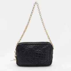 Versace Black Leather Barocco Vanitas Zip Shoulder Bag For Women -Versace Official Website luxury women versace used handbags p679650 008