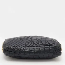 Versace Black Leather Barocco Vanitas Zip Shoulder Bag For Women -Versace Official Website luxury women versace used handbags p679650 012