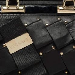 Versace Black Patent And Leather Vanitas Shopping Tote For Women -Versace Official Website luxury women versace used handbags p681227 001