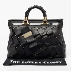 Versace Black Patent And Leather Vanitas Shopping Tote For Women -Versace Official Website luxury women versace used handbags p681227 009