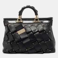 Versace Black Patent And Leather Vanitas Shopping Tote For Women