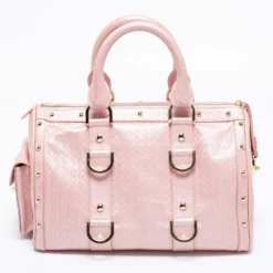 Versace Pink Braided Embossed Leather Snap Out Of It Satchel For Women -Versace Official Website luxury women versace used handbags p681435 001