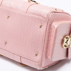 Versace Pink Braided Embossed Leather Snap Out Of It Satchel For Women -Versace Official Website luxury women versace used handbags p681435 007