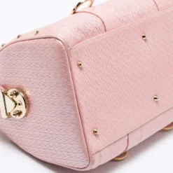 Versace Pink Braided Embossed Leather Snap Out Of It Satchel For Women -Versace Official Website luxury women versace used handbags p681435 008