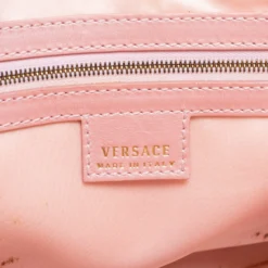 Versace Pink Braided Embossed Leather Snap Out Of It Satchel For Women -Versace Official Website luxury women versace used handbags p681435 013