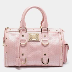 Versace Pink Braided Embossed Leather Snap Out Of It Satchel For Women