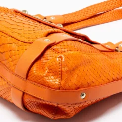 Versace Orange Python And Leather Front Pocket Hobo For Women -Versace Official Website luxury women versace used handbags p683340 008