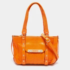 Versace Orange Python And Leather Front Pocket Hobo For Women
