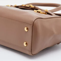 Versace Dark Beige Leather Small Medusa Medallion Tote For Women -Versace Official Website luxury women versace used handbags p683376 001