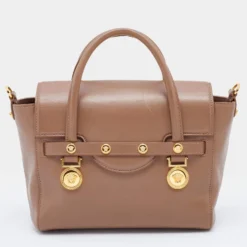 Versace Dark Beige Leather Small Medusa Medallion Tote For Women -Versace Official Website luxury women versace used handbags p683376 003