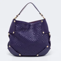 Versace Purple Embossed Leather Hobo For Women -Versace Official Website luxury women versace used handbags p683745 008