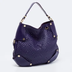 Versace Purple Embossed Leather Hobo For Women -Versace Official Website luxury women versace used handbags p683745 009