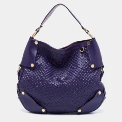 Versace Purple Embossed Leather Hobo For Women