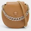 Versace Beige Leather Medusa Flap Shoulder Bag For Women