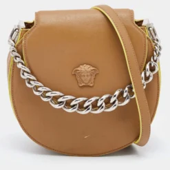 Versace Beige Leather Medusa Flap Shoulder Bag For Women