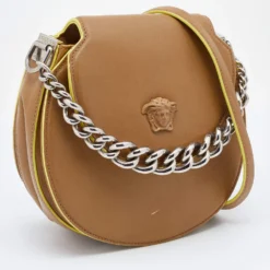 Versace Beige Leather Medusa Flap Shoulder Bag For Women -Versace Official Website luxury women versace used handbags p688557 006