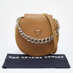 Versace Beige Leather Medusa Flap Shoulder Bag For Women -Versace Official Website luxury women versace used handbags p688557 007