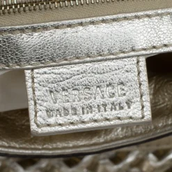 Versace Gold Woven Leather Crystal V Satchel For Women -Versace Official Website luxury women versace used handbags p82835 007