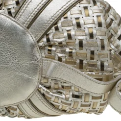 Versace Gold Woven Leather Crystal V Satchel For Women -Versace Official Website luxury women versace used handbags p82835 010