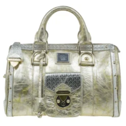 Versace Metallic Gold Leather Large Snap Out Of It Boston For Women