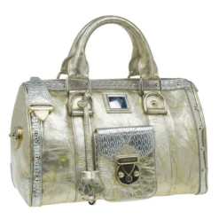 Versace Metallic Gold Leather Large Snap Out Of It Boston For Women -Versace Official Website luxury women versace used handbags p8340 003