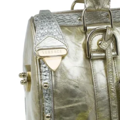Versace Metallic Gold Leather Large Snap Out Of It Boston For Women -Versace Official Website luxury women versace used handbags p8340 010