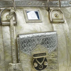 Versace Metallic Gold Leather Large Snap Out Of It Boston For Women -Versace Official Website luxury women versace used handbags p8340 012
