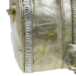 Versace Metallic Gold Leather Large Snap Out Of It Boston For Women -Versace Official Website luxury women versace used handbags p8340 013