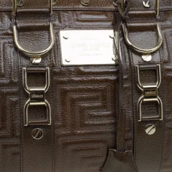 Versace Brown Quilted Patent Leather Snap Out Of It Satchel For Women -Versace Official Website luxury women versace used handbags p90459 005