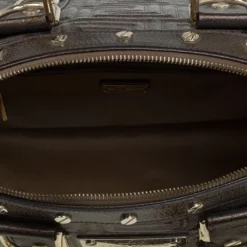 Versace Brown Quilted Patent Leather Snap Out Of It Satchel For Women -Versace Official Website luxury women versace used handbags p90459 007