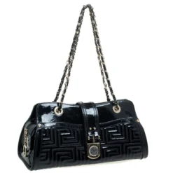 Versace Couture Black Quilted Patent Leather Shoulder Bag For Women -Versace Official Website luxury women versace used handbags p91018 003