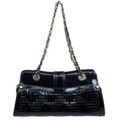 Versace Couture Black Quilted Patent Leather Shoulder Bag For Women -Versace Official Website luxury women versace used handbags p91018 004