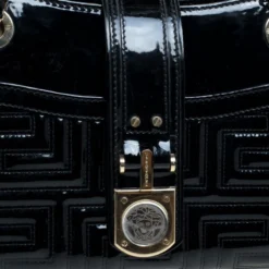 Versace Couture Black Quilted Patent Leather Shoulder Bag For Women -Versace Official Website luxury women versace used handbags p91018 005