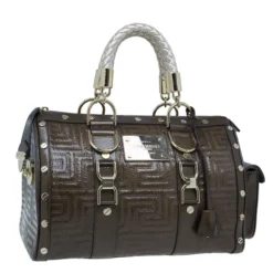 Versace Bronze Quilted Snap Out Of It Satchel For Women -Versace Official Website luxury women versace used handbags p9346 003