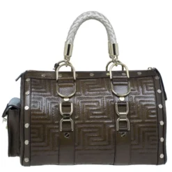 Versace Bronze Quilted Snap Out Of It Satchel For Women -Versace Official Website luxury women versace used handbags p9346 004