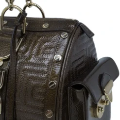 Versace Bronze Quilted Snap Out Of It Satchel For Women -Versace Official Website luxury women versace used handbags p9346 009